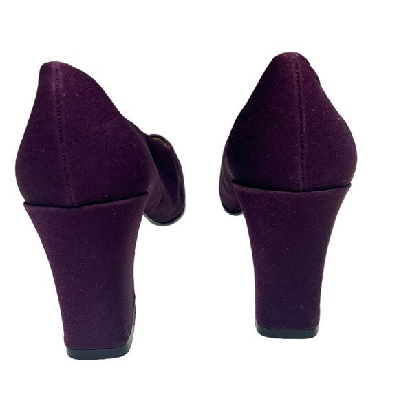 1980’s Vintage Jasmin Dark Purple Block Heels Closed Square Toe Leather Sole - Picture 6 of 11